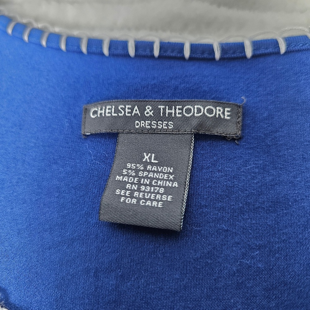 Chelsea Theodore Embroidered‎ Blue Dress XL 3/4 Sleeve Empire Waist Boho Flowy - Picture 6 of 11